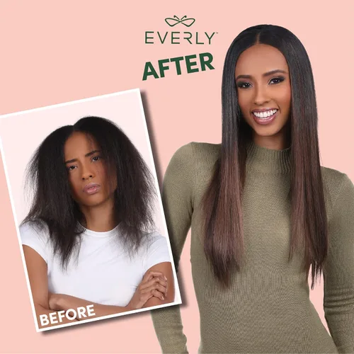 Miniatura 7 de Everly Extensión de cabello con clip, 7 piezas de cabello humano Remy sin costuras con clip de trama de silicona con tecnología de clip de mariposa