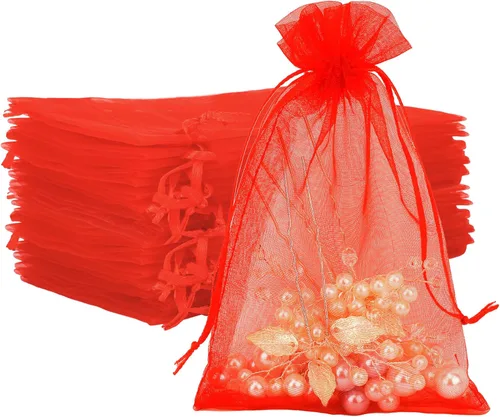 Miniatura 12 de Bolsas de organza, bolsas de organza de 4 x 6, bolsas blancas para recuerdos de boda, 50 bolsas de malla con cordón, bolsas de regalo de joyería