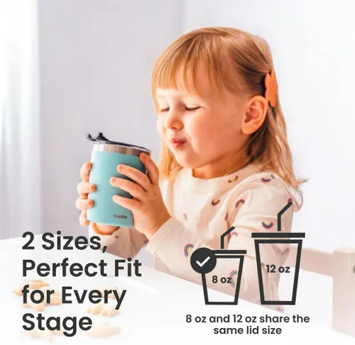 Miniatura 5 de CUPKIN - Taza apilable de acero inoxidable para niños, taza para batidos, tazas aisladas con recubrimiento en polvo, tapa libre de BPA y pajilla
