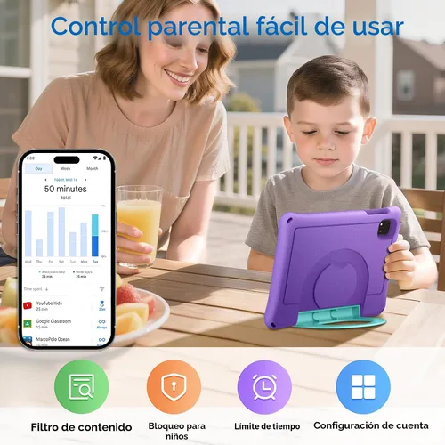Miniatura 5 de Tablet infantil de 10 pulgadas, tableta Android 16 para niños, procesador Octa-Core, 24 GB de RAM, 64 GB ROM 1TF tarjeta expandible para niños