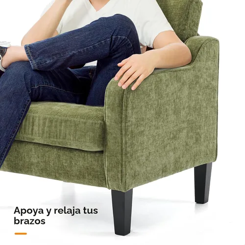 Miniatura 7 de VINGLI Silla de Acento para Sala de Estar Sillas Verde Oliva Silla de Lectura para Dormitorio Silla con Brazo Recogido Sillas de Acento Modernas