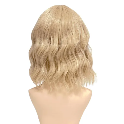 Miniatura 4 de Romantic Angels Peluca rubia ondulada con flequillo, pelucas sintéticas hasta el hombro para mujer, peluca de pelo de longitud media para mujer