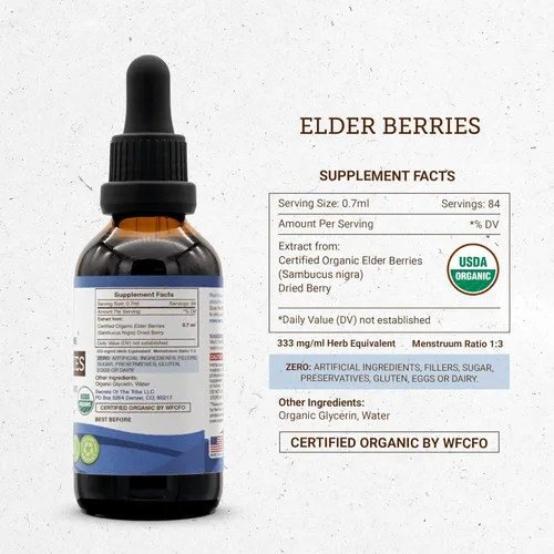 Miniatura 4 de Secrets of the Tribe Elder Berries USDA Organic Extracto sin alcohol, gotas de hierbas de alta potencia Hecho de bayas de saúco 100% orgánicas