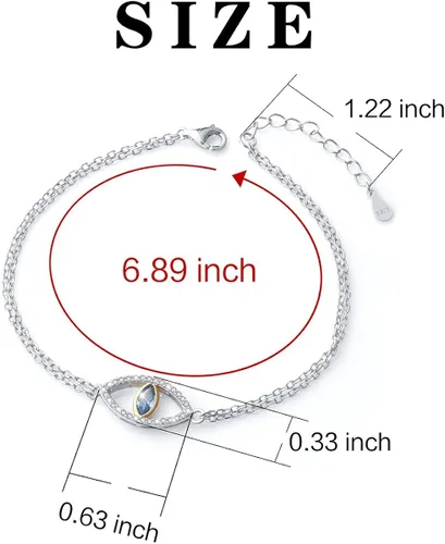 Miniatura 6 de Brazalete con cadena doble, con dije para mal de ojo, de plata de ley 925 y circonio cúbico, para mujer.