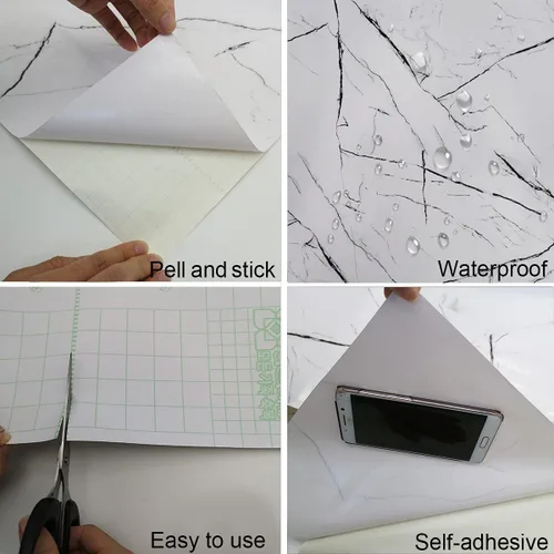 Miniatura 6 de TOTIO Papel de Contacto de Mármol Blanco Papel Pintado Texturizado de Granito Blanco Papel de Contacto de Encimera de Despegar y Pegar Papel