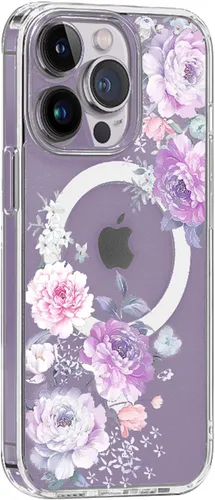Miniatura 6 de para iPhone 13 Mini Magsafe Funda, Protector Delgado Floral a Prueba de Golpes PC+TPU Bumper Floral Linda Mujer Cubierta Magnética flor (flower 6)