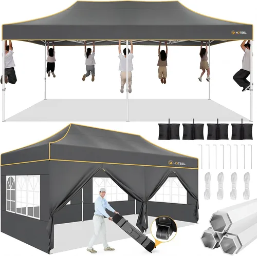 Miniatura 37 de Hoteel 10x15 Pop Up Canopy Tent Heavy Duty with 4 Sidewalls, Waterproof Party Tent, Easy Set-up Commercial Instant Tents with Roller Bag & Sandbags