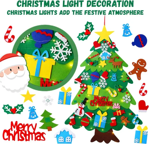 Miniatura 3 de YCoisini Árbol de Navidad de fieltro para niños pequeños, mi primer árbol de Navidad para niños de 0,9 m, 34 adornos para colgar en la pared