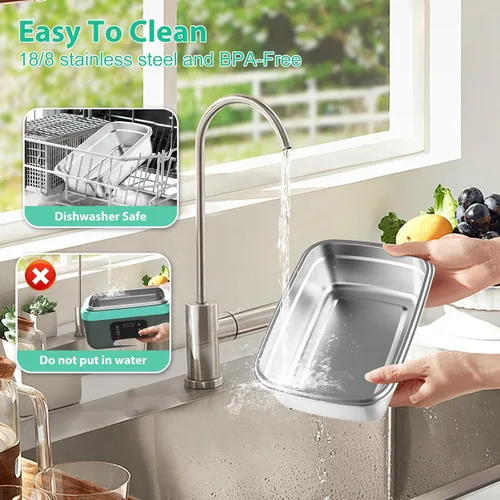 Miniatura 4 de EDCERATY - Fiambrera eléctrica para adultos, calentador de alimentos autocalentable recargable de 60 W con recipiente de acero inoxidable de 1