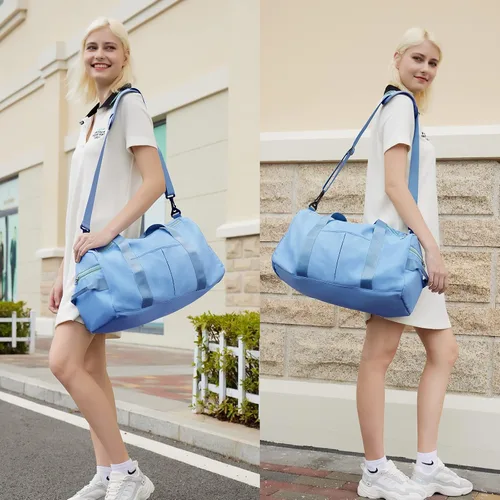Miniatura 8 de ZGWJ Bolsa de viaje de lona, impermeable, plegable y expandible, bolsa de fin de semana para natación, deportes, gimnasio