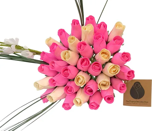 Miniatura 15 de Ramos originales de rosas de madera en 1, 2, o 3 docenas, Madera de abedul, 1 Docena