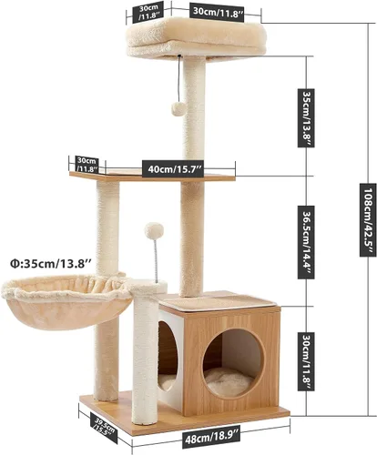 Miniatura 2 de PEQULTI - Torre para gatos moderna, árbol de gato de varios niveles para gatos de interior, casa de juego para gatos con gran condo, hamaca