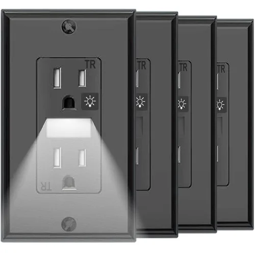 Miniatura 8 de SOZULAMP Enchufe de pared con luz nocturna, enchufe de pared estándar decorativo eléctrico, 15A, 2 polos, 3 cables, resistente a manipulaciones