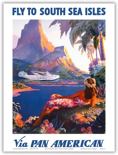 Miniatura 9 de Fly to South Seas Isles via Pan American Airways (PAA) Hawaii - Póster vintage de viaje de aerolínea por Paul George Lawler c.1940s - Impresión