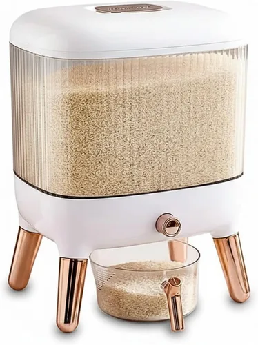 FromUS2U - Recipiente de arroz, dispensador hermético de granos de 25 libras, dispensador de cereales grande para cocina, contenedor de alimentos