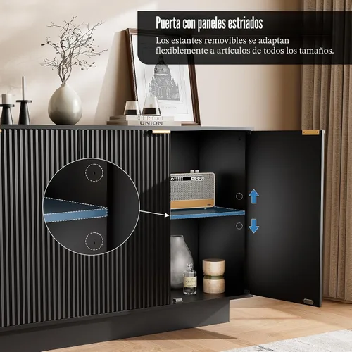 Miniatura 6 de Aparador grande de 63 pulgadas, armario de almacenamiento moderno con estante ajustable, mesa de consola de bar de vinos con 4 puertas para comedor