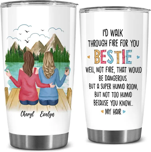 Miniatura 15 de WHIDOBE Vaso personalizado para hermana (2 mujeres) personalizado de 20 onzas con avatar, nombre – Taza de viaje para mejor amiga, regalo de amistad