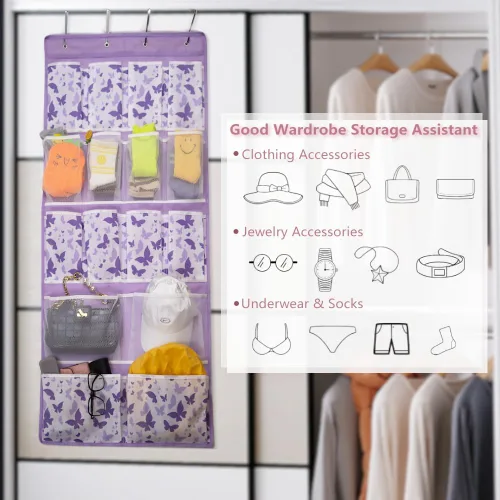 Miniatura 5 de Organizador de almacenamiento colgante de 16 bolsillos para colgar sobre la puerta con 4 tipos de bolsas para zapatos, calcetines, sombreros, ropa