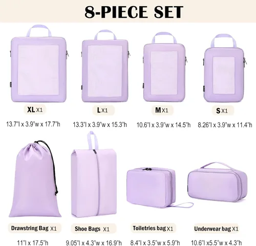 Miniatura 6 de Cubos de embalaje de compresión para viajes, juego de 8 cubos de embalaje con bolsa de aseo para accesorios de viaje, bolsa organizadora