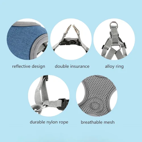 Miniatura 4 de Arnés para perro con juego de correa, arneses para cachorros con acolchado transpirable para entrenamiento y carrera de perros pequeños (XS, gris)