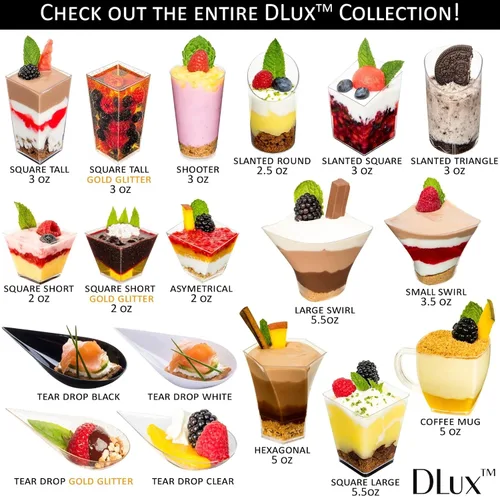 Miniatura 7 de DLux 100 x 2oz Tazas Cuadradas Mini de Postre con Cucharas y Tapas, Taza de Plástico Transparente para Aperitivos Parfait - Pequeño Cuenco
