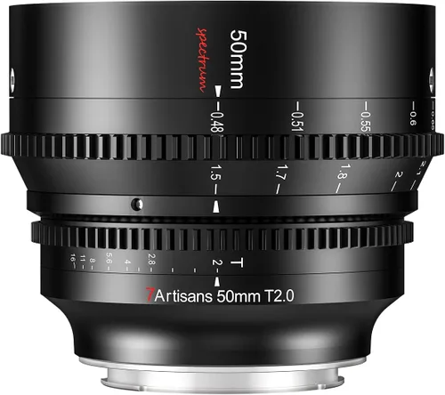 7artisans Lente Cine de marco completo T2.0 de 1.969 in de gran apertura compatible con Sony E-Mount, enfoque manual, lente de cine de baja