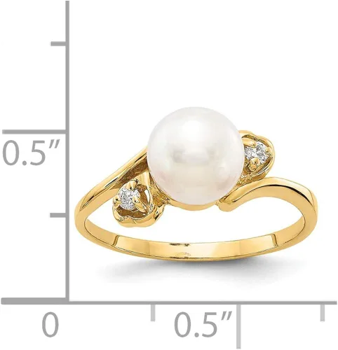 Miniatura 5 de Anillo de oro amarillo macizo de 14 quilates de 0.276in de perlas cultivadas de agua dulce (0,04 quilates)