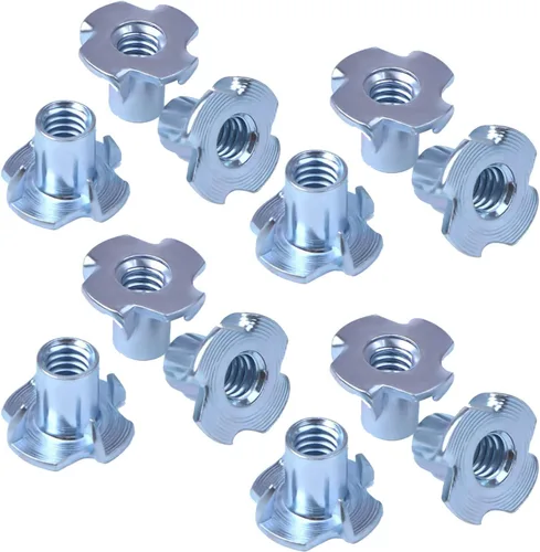 Miniatura 4 de Tuercas T de 1/4 pulgadas - 20, 100 tuercas ciegas de acero chapado en zinc de 4 puntas para madera, soportes de escalada en roca, gabinetes, muebles