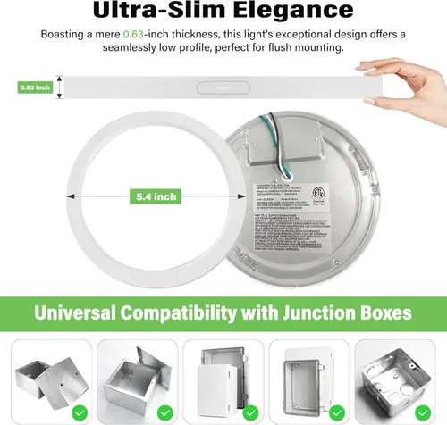 Miniatura 5 de Lámpara de techo de montaje empotrado de 5 pulgadas, regulable, luz de techo LED blanca de 5000 K, lámpara de techo redonda ultrafina para 2-Blanco