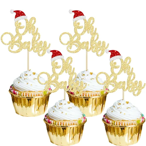 Miniatura 12 de Gyufise 24 piezas Adornos para cupcakes de jengibre de Navidad con purpurina, adornos para cupcakes de jengibre para revelar el género, púas
