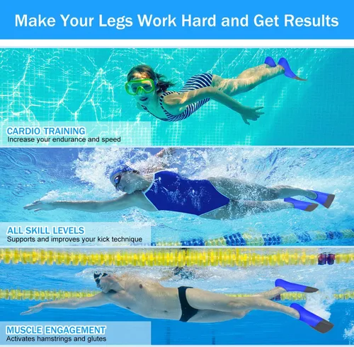 Miniatura 7 de Gintenco Aletas de Natación, Aletas de Natación para Niños para Natación de Vueltas, Aletas de Tamaño de Viaje con Bolsa de Malla, Aletas de Azul