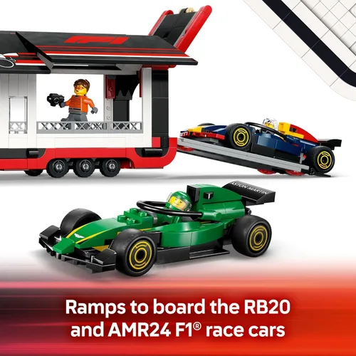 Miniatura 4 de LEGO Camión City F1 con juguetes de auto RB20 y AMR24 F1, modelo de juguete de construcción de automóviles para niños, niños y niñas, a partir de 8