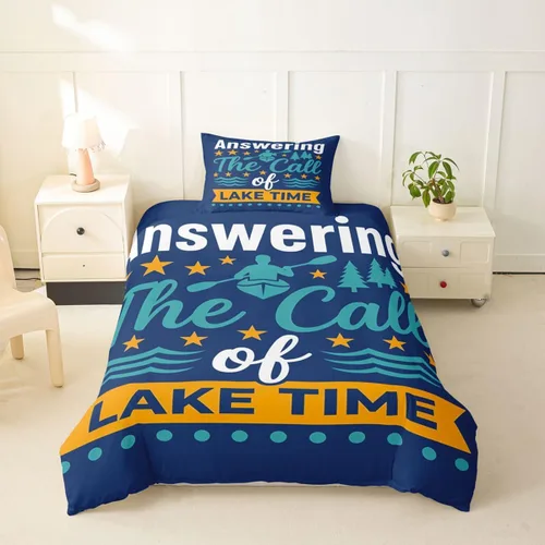Miniatura 41 de Erosebridal Lake House Twin Bed Set for Boys Girls Kids, Blue and Beige Lakehouse 2Pcs Duvet Cover with Zipper, Rustic Farmhouse Bedding Sets
