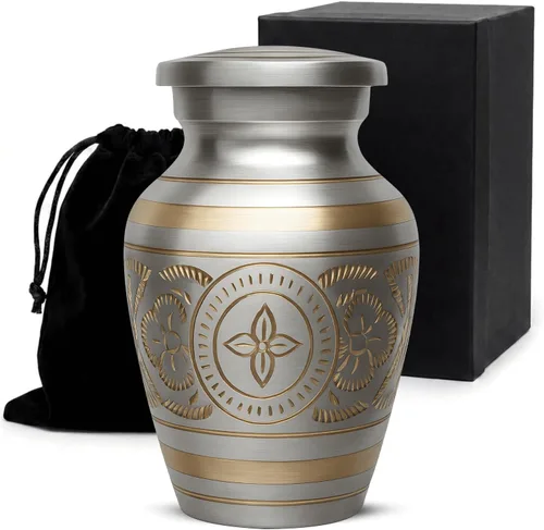 Miniatura 9 de Urnas pequeñas para cenizas humanas, recuerdo funerario grabado a mano de latón con elegante acabado negro, mini conmemorativo de cremación