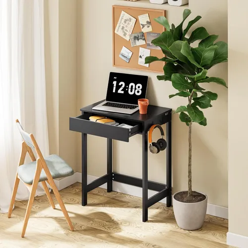 Miniatura 8 de SoBuy Escritorio pequeño con cajones de MDF, mini escritorio de 24 pulgadas con ganchos laterales, adecuado para niños y adolescentes en dormitorio