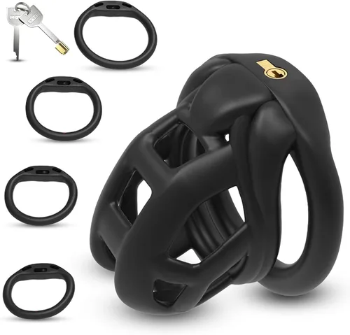 Miniatura 10 de Jaula de castidad 3.0 de resina, dispositivo de castidad masculino con 4 anillos para el pene, jaula de castidad masculina, jaula de castidad