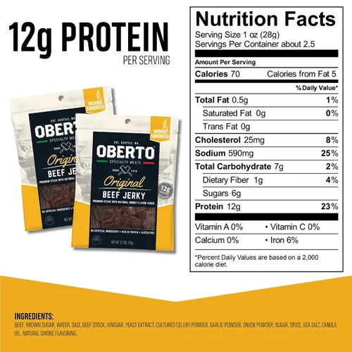 Miniatura 2 de Oberto Specialty Meats Original Beef Jerky, 2.7 onzas (paquete de 8)