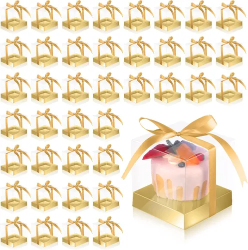 Miniatura 16 de Thenshop 50 cajas transparentes para cupcakes individuales de 3.5 pulgadas, contenedores de plástico individuales para cupcakes con insertos y Blanco