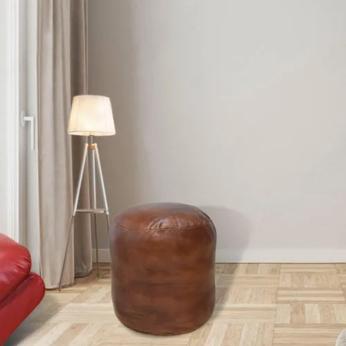 Miniatura 40 de Rugsotic Carpets Puf de cuero de cabra redondo hecho a mano ecológico negro – Puf de forma redonda, 14.0 in x 14.0 in x 14.0 in x 14.0 in, liso