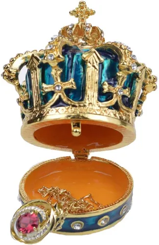 Miniatura 2 de QIFU Pintado a mano esmaltado estilo corona azul decorativo con bisagras joyería baratija caja regalo único para decoración del hogar