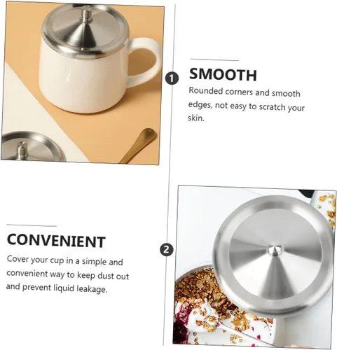 Miniatura 5 de Cabilock Tapas de taza de acero inoxidable a prueba de fugas de 3.14 pulgadas, juego de 2 tapas para tazas de agua con bordes lisos para tazas