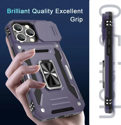Miniatura 122 de DEERLAMN Funda para iPhone Xs Max con funda deslizante para cámara + protector de pantalla, soporte giratorio de anillo de grado militar a prueba