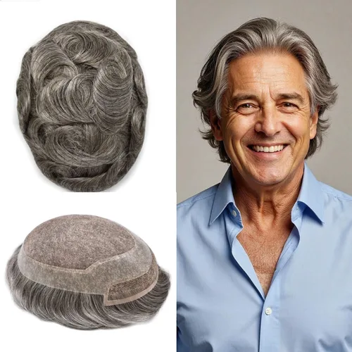 Miniatura 35 de LYRICAL HAIR Sistema de pieza de pelo tipo tupé para hombre, pieza de cabello de poliuretano alrededor de la unidad de cabello para hombres, 5 x 7