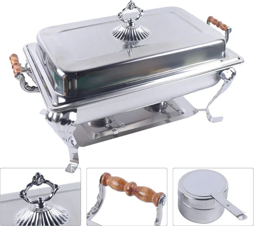 Miniatura 4 de Juego de platos para bufé, recipiente de calentamiento de acero inoxidable, calentador de alimentos, aislamiento de alimentos, rectangular