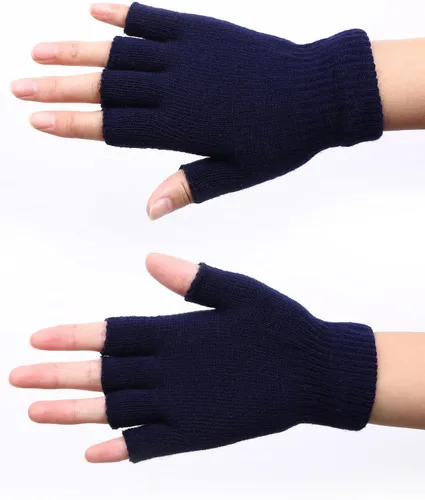 Miniatura 3 de SATINIOR 2 pares de guantes unisex de medio dedo para invierno, elásticos, sin dedos, talla común