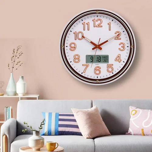 Miniatura 3 de ZZenSmot Reloj silencioso de 18 pulgadas, moderno reloj de pared luminoso con calendario LCD y termómetro para decoración de oficina en casa
