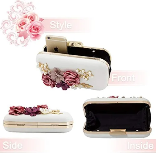 Miniatura 3 de JO&FO Bolso de mano para mujer, sobre de flores, con cuentas, para baile de graduación, boda, noche