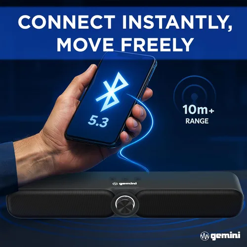 Miniatura 5 de Gemini Barra de sonido Bluetooth portátil alimentada por batería con radio FM incorporada, USB y microSD, altavoz inalámbrico
