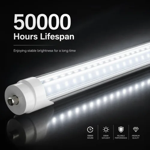 Miniatura 4 de JESLED Tubo de luz LED T8/T10/T12 de 8 pies, base FA8 de un solo pasador, 50W 6000LM 5000K luz blanca diurna, bombilla fluorescente LED