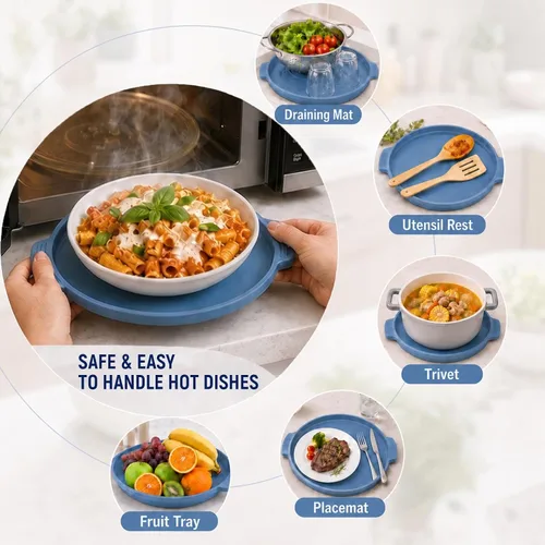 Miniatura 4 de Protector de salpicaduras de silicona plegable con bandeja -Alfombrilla de microondas y cubierta de alimentos se puede utilizar como una cesta